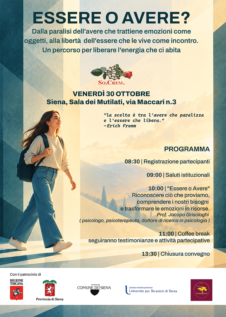 Al momento stai visualizzando 30 ottobre 2026 – “Essere o Avere?” Il convegno e il progetto